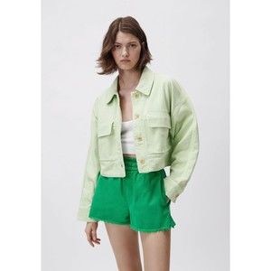 Light Green Cropped Zara Button Up Shacket